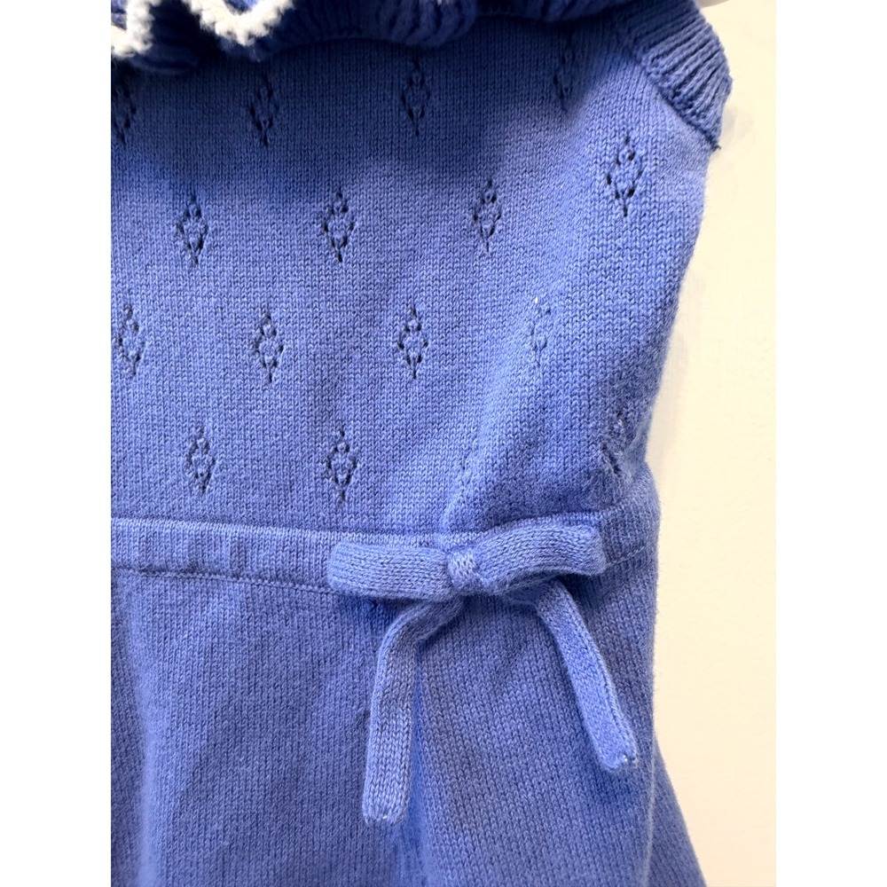 Hope & Henry Girls 12-18M Blue Organic Cotton Ruffle Knit Sweater Dress - Picture 2 of 5